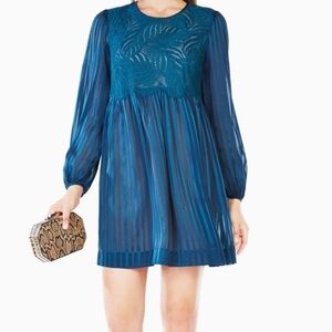 BCBGMAXAZRIA DARK TEAL ASTRID STRIPED SILK Lace Sz M DRESS LUB62J64/M910A NEW